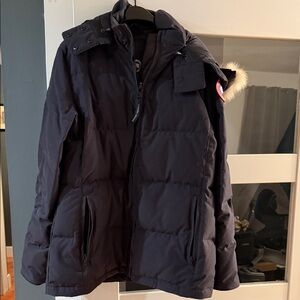 Canada Goose Navy Blue Jacket with Fur Trim